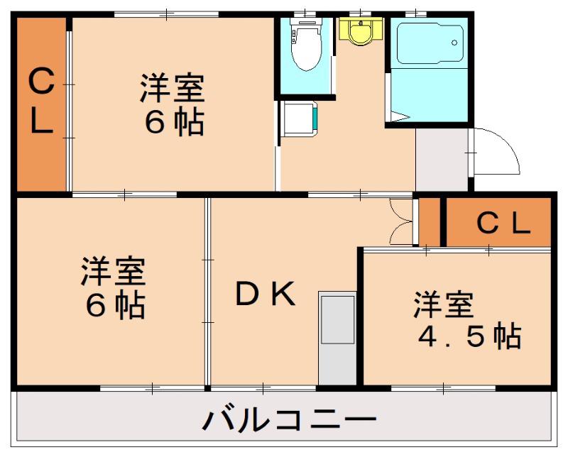 ビレッジハウス水巻(3DK/5階)の間取り写真