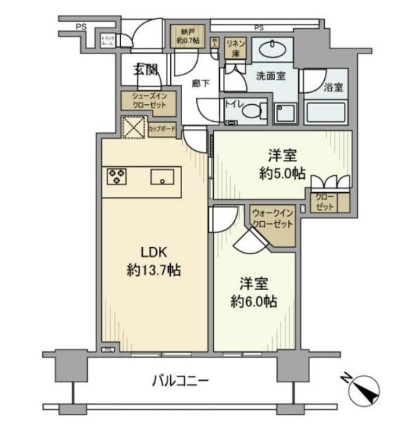 BRILLIA THE TOWER 東京八重洲アベニュー(2LDK/3階)の間取り写真