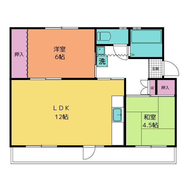 江南団地 212棟(2LDK/2階)の間取り写真