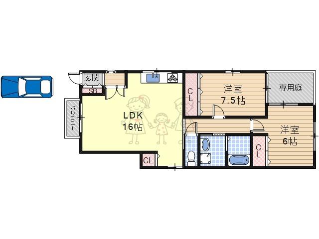 西今川2丁目(2LDK/1階)の間取り写真