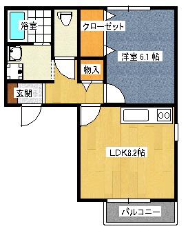 フローラ中央III(1LDK/2階)の間取り写真