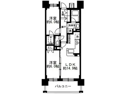 ヌーヴェルワイズ灘駅前(2LDK/14階)の間取り写真