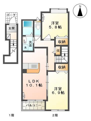 アメニティ プランドール(2LDK/2階)の間取り写真