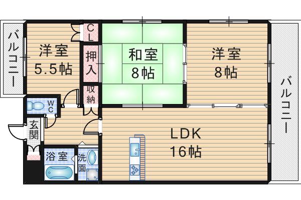 ベルエアーI(3LDK/4階)の間取り写真