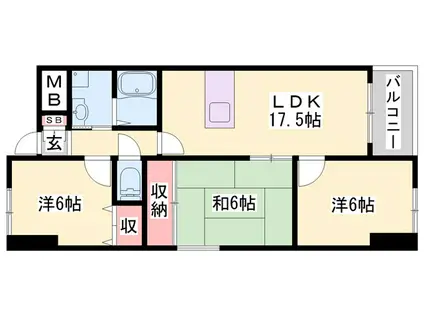 シャトー三和青山(3LDK/1階)の間取り写真