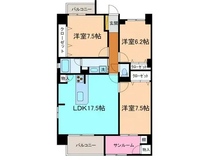 フォレスト金沢西泉(3LDK/9階)の間取り写真