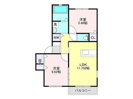 ドミール新白河 A棟(2LDK/1階)の間取り写真