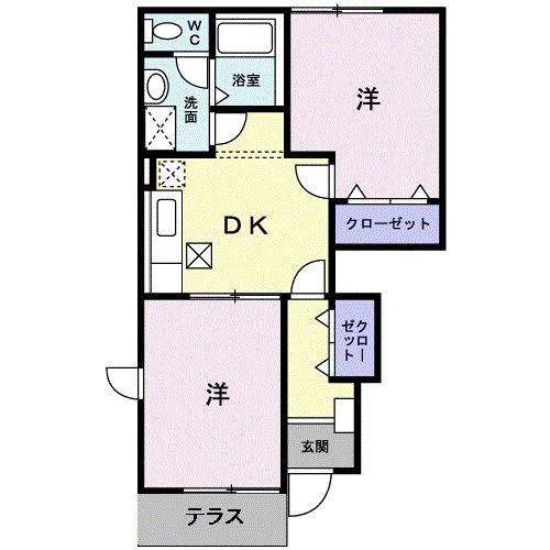 ヴィラエミネンスA(2DK/1階)の間取り写真