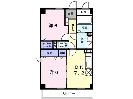 ボナールフェンテ(2DK/4階)の間取り写真