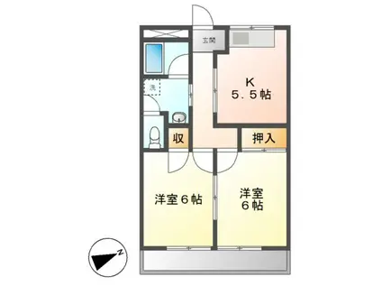 エバーランド伊藤(2K/2階)の間取り写真