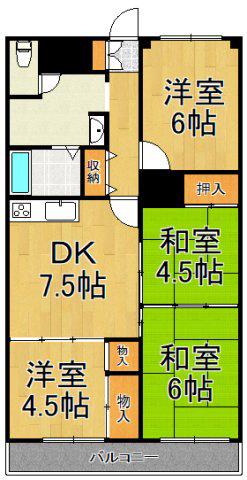 グリーンコート宝塚(4DK/3階)の間取り写真