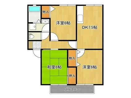 パーシモン・ヴィレッジ(3DK/2階)の間取り写真