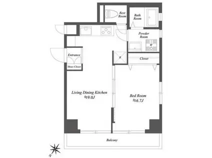 ミリアレジデンス池上(1LDK/4階)の間取り写真