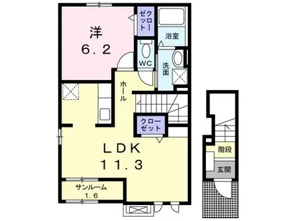 ミルキーパーク城所I(1LDK/2階)の間取り写真