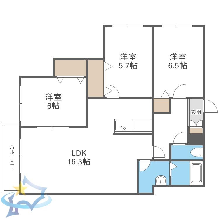 セピア山の手(3LDK/6階)の間取り写真