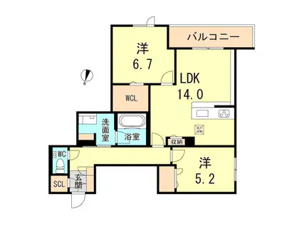 シャーメゾングランデール御影(2LDK/1階)の間取り写真