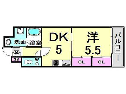 コスタレイ神戸三宮(1DK/10階)の間取り写真