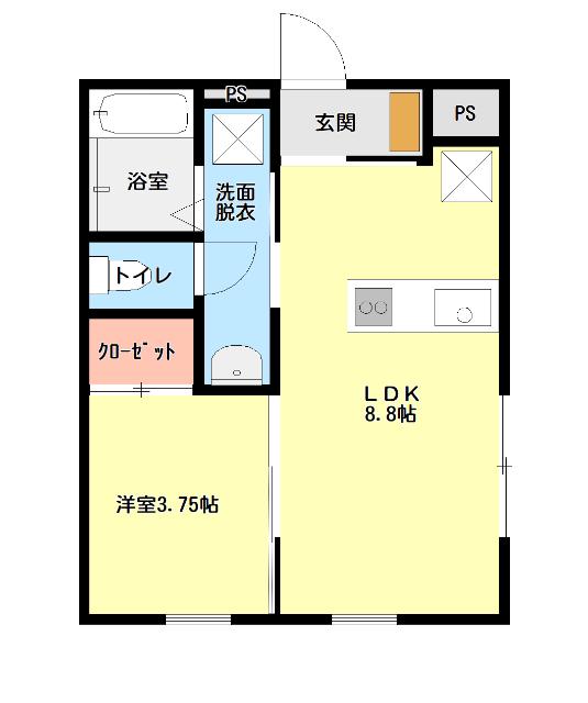 URBANBRANCH鳥屋野南A(1LDK/1階)の間取り写真