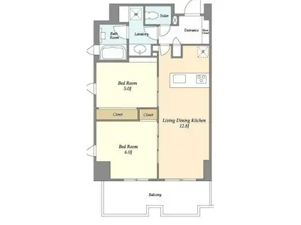 リバーレ麻布十番(2LDK/5階)の間取り写真