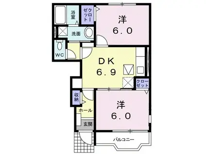 カーサ・プラテリーアR(2DK/1階)の間取り写真