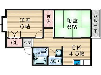 プリマベーラ摂津(2DK/2階)の間取り写真