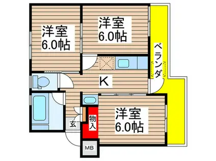 稲毛団地5号棟(3K/3階)の間取り写真