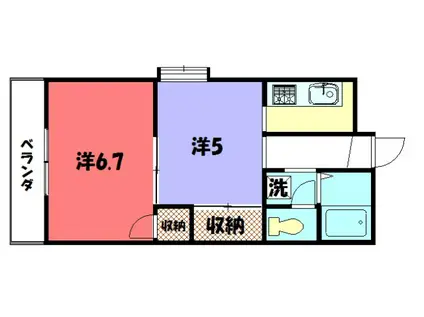 ハイツ中山(2K/4階)の間取り写真