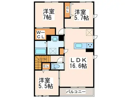 カサミラ(3LDK/2階)の間取り写真