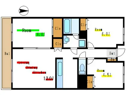 ビレッジハウス潮見(3LDK/12階)の間取り写真