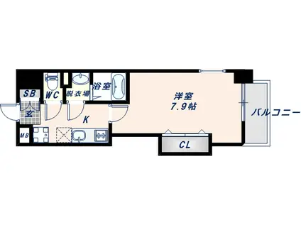 ラグゼ長田(1K/7階)の間取り写真