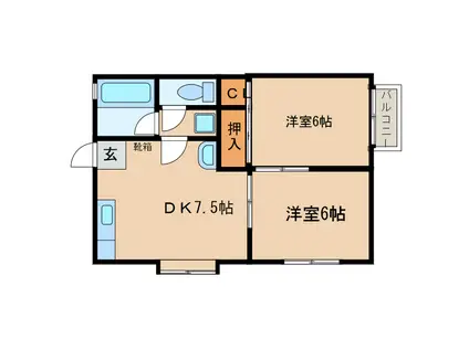 シャンポールII(2DK/2階)の間取り写真