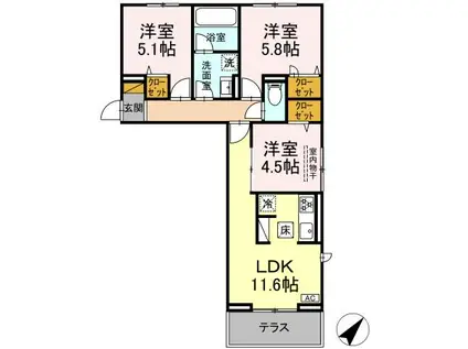 ハイクレスト(3LDK/2階)の間取り写真