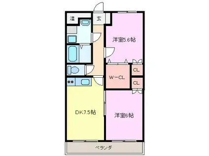 プリザーブ千代崎(2DK/1階)の間取り写真