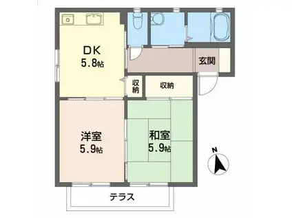 ロクヨウ館C(2K/1階)の間取り写真