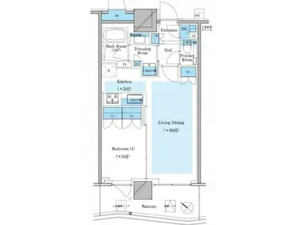 豊洲 タワーマンション 南西向き (1LDK/28階)の間取り写真