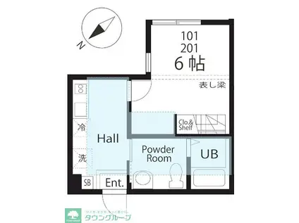 ハーミットクラブハウス磯子森(1K/1階)の間取り写真