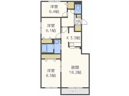 ブールバール(3LDK/3階)の間取り写真