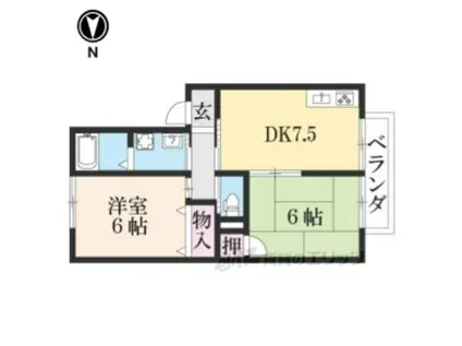 ハイカムール音羽(2DK/2階)の間取り写真