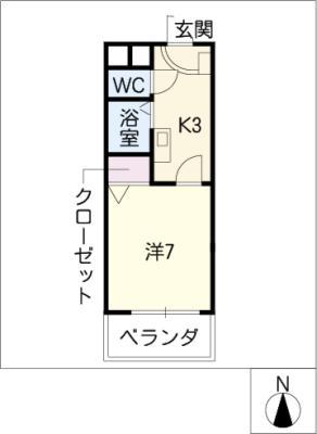 ハイツヤマオ(1K/2階)の間取り写真