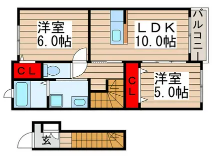 プラシード白井B(2LDK/2階)の間取り写真