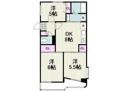 第2セリタビル(3DK/6階)の間取り写真