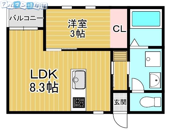 ラテ古町(1LDK/3階)の間取り写真