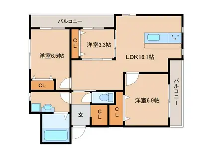 アイメゾン誓願時(3LDK/3階)の間取り写真