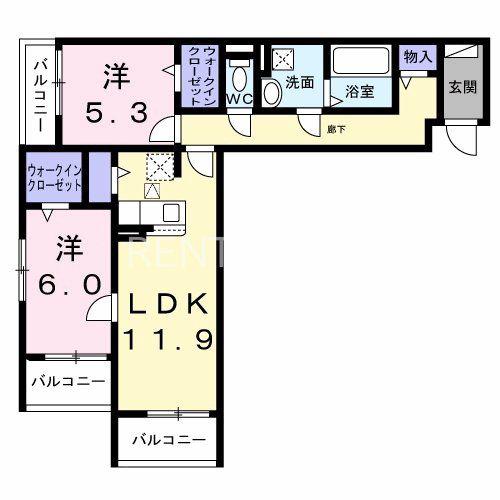 パイン山城(2LDK/1階)の間取り写真