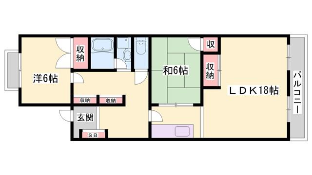 藤野ビル(2LDK/4階)の間取り写真