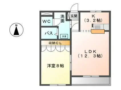 アクアフィールドII(1LDK/1階)の間取り写真