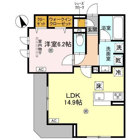 クラシスト東粉浜ウエスト(1LDK/1階)の間取り写真