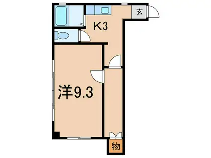 ヒルズK(1K/2階)の間取り写真