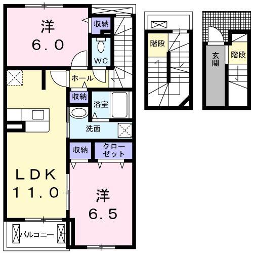 ラトゥール南若王子(2LDK/3階)の間取り写真