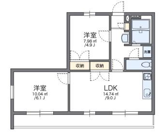 レオパレス翼III(2LDK/1階)の間取り写真